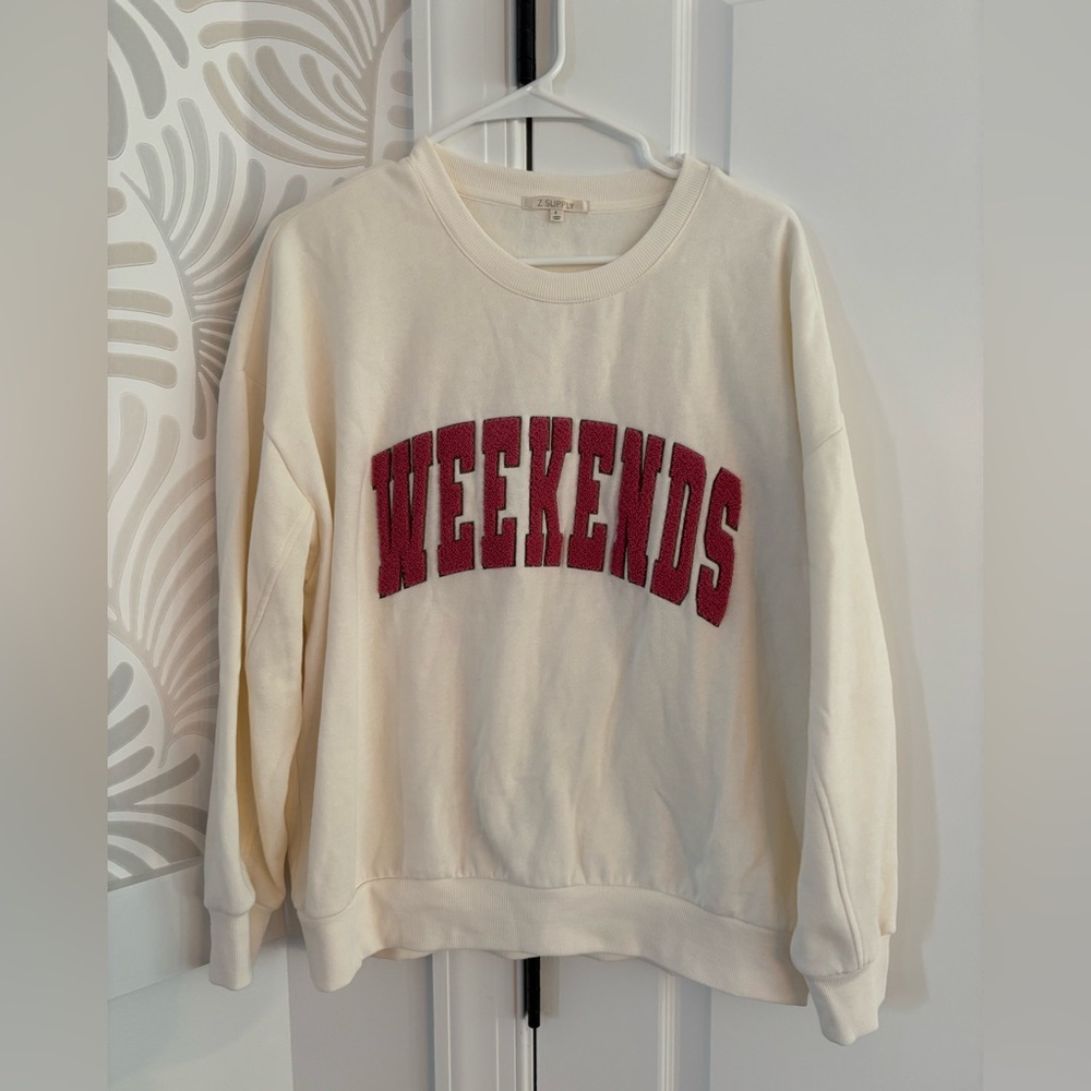 Z Supply Cream and Pink Weekends Sweater - Picture 2 of 4